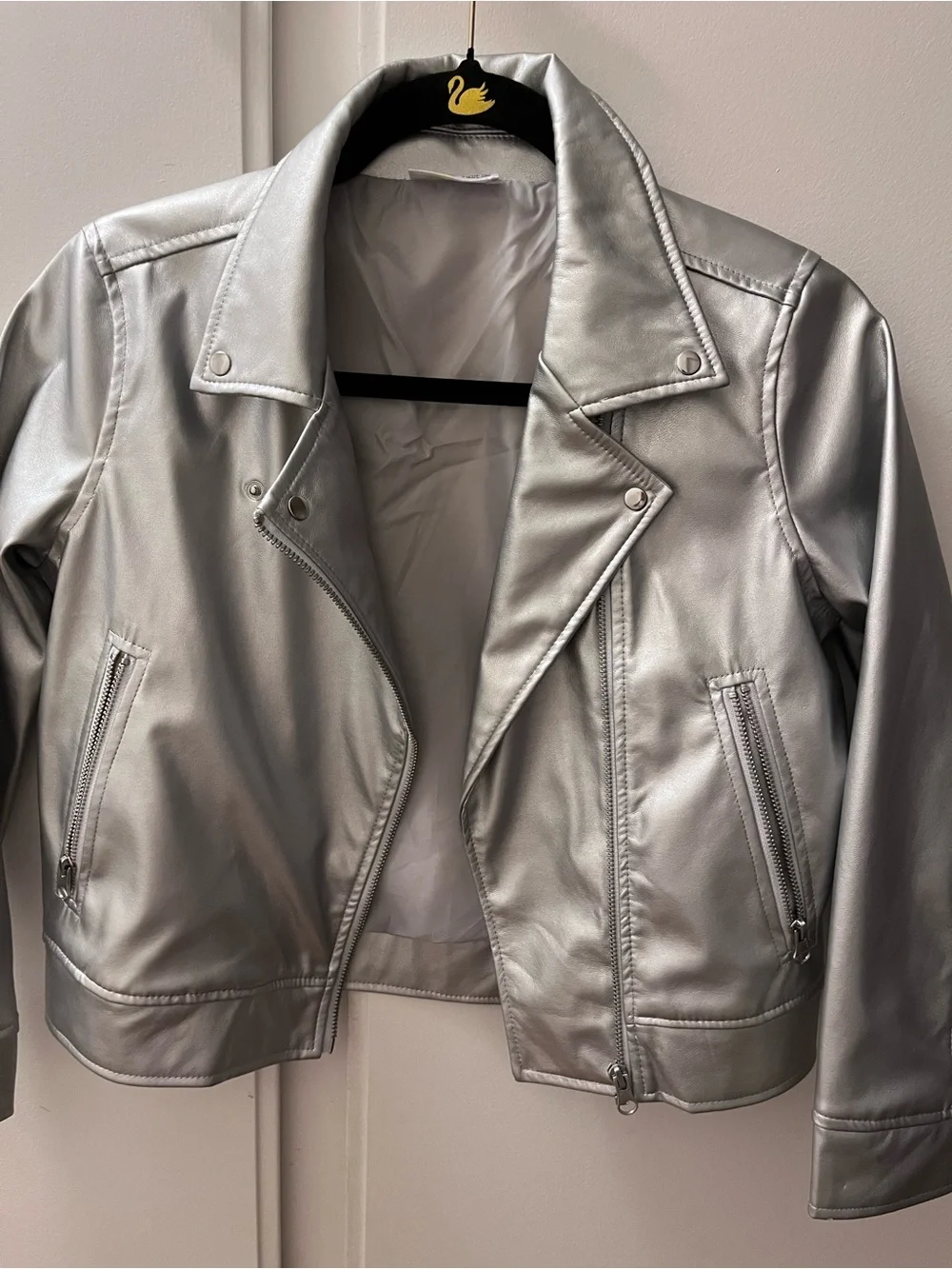 Epic Threads Silver Girls' Faux Leather Moto Jacket - Size M